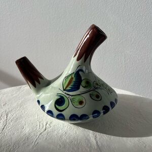 VINTAGE CAT 378 MEXICO CERAMIC GLAZED POTTERY DOUBLE SPOUTED JUG‎ HAND PAINTED